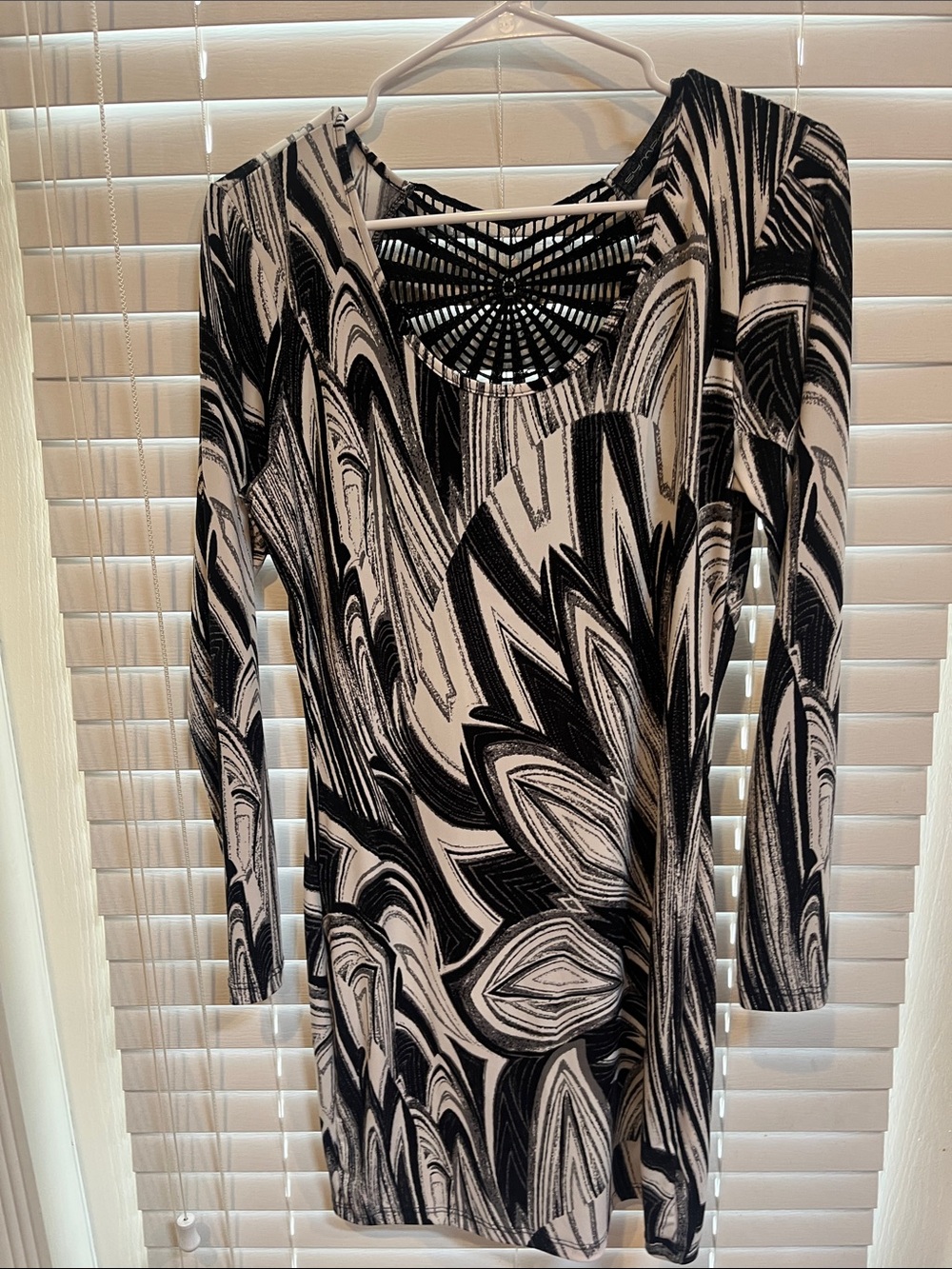 Symphony Black and White Swirl Long Sleeve Dress